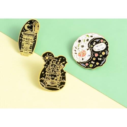 Hayao Miyazaki Anime Enamel Lapel Pins no face Role Brooches Badges Fashion cartoon Jewelry Gifts for Friends Wholesale Brooches