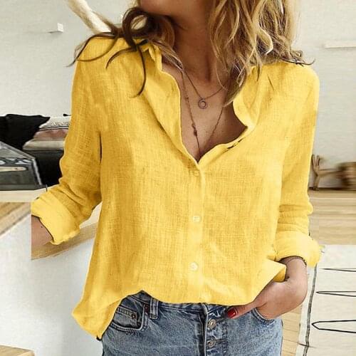 Womens Spring Solid Color Button Shirts Fashion Long Sleeve Tops Casual Blouses Loose New Clothes Lady Casual Linen Clothing