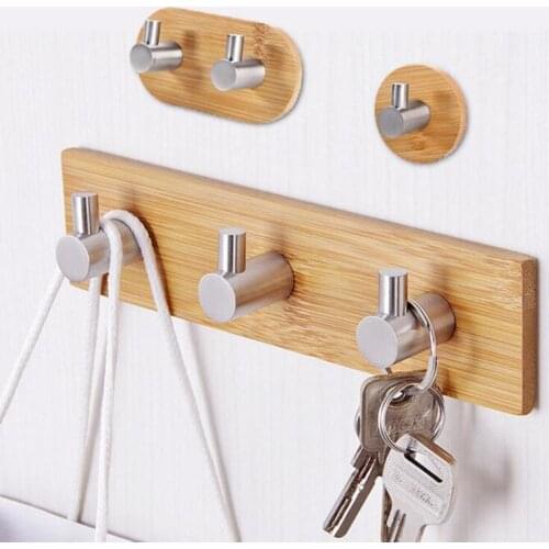 Wooden + Stainless Steel Seamless wall Hooks for hanging clothes bag coat hanger towel holder kitchen bathroom organizer