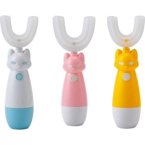 Childrens Smart Push-Button Sonic Electric Toothbrush Child Training Cleaning Cartoon Automatic U Shape Toothbrush
