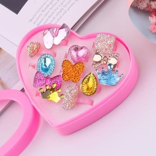 Baby Toy Pink 1Box Plastic/Resin Childrens Day Gift Kids Rings Adjustable Gem Ring Princess Girl Rings