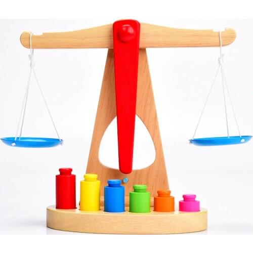 Children Montessori Educational Toy Small Wooden New Balance Scale Toy With 6 Weights Early Eduction Kids baby Birthday Gifts