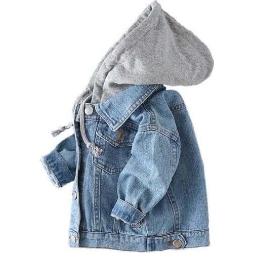 Kids Boys Girls Denim Jacket New Childrens Loose Hooded Jacket Baby Coat Long Sleeve Top for Kids Clothes