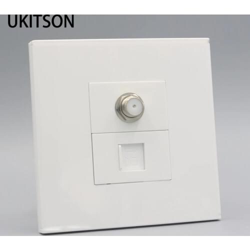 F Head Digital TV + CAT5E RJ45 LAN Wall Panel Faceplate For Internet