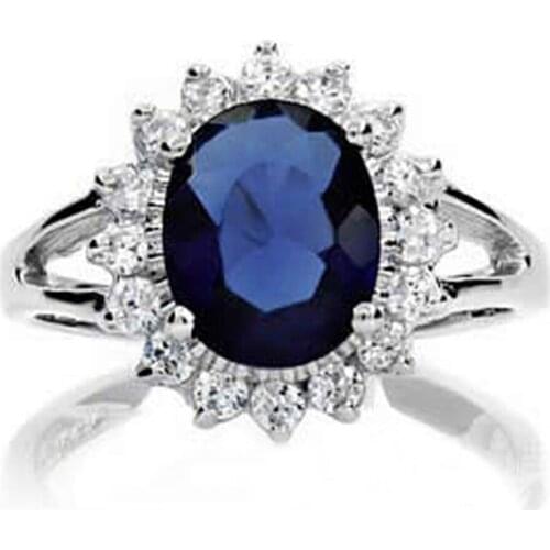 Blue Solitaire Ring White Gold Filled Oval Cut Wedding Womens Ring Size 6-9