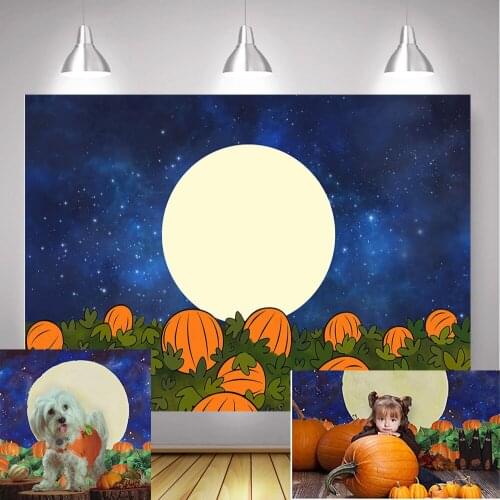 Halloween Pumpkin Filed Photography Backdrop Kids Birthday Party Banner Starry Sky Night Moon Background Photo Booth Photocall