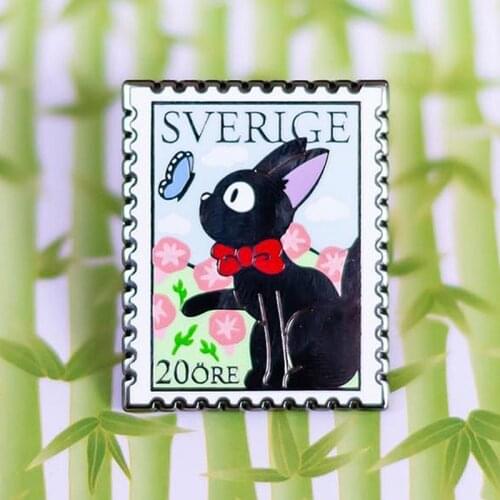 Kawaii Jiji Black Cat Stamp Enamel Brooch Pin Backpack Hat Bag Collar Lapel Pins Badges Women Mens Fashion Jewelry Accessories