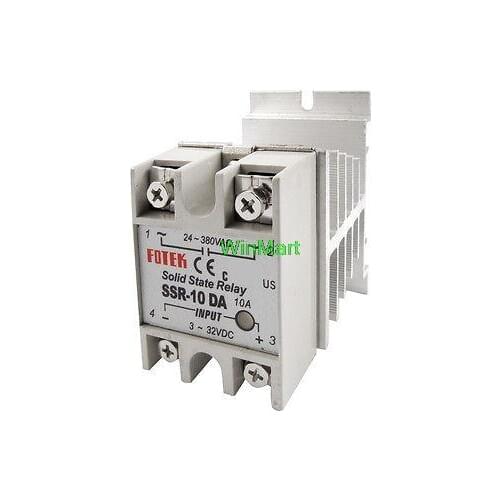 Temprature Control Solid State Relay SSR 10A 3-32V DC 24-380V AC + heat sink