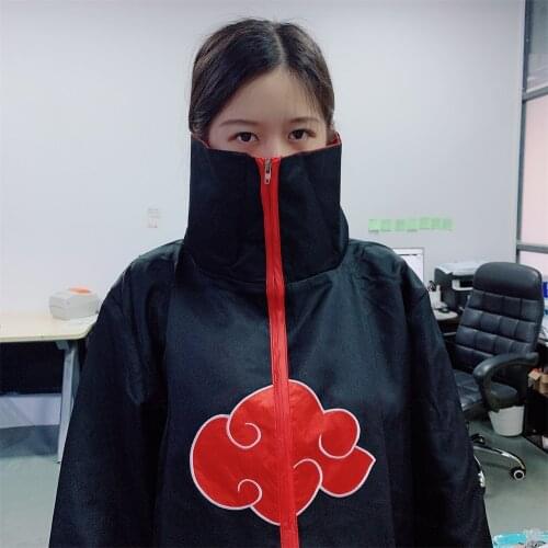 Anime Akatsuki Cosplay Costume Black Red Cloud Cloak Hooded Halloween Suit Adult Unisex Cartoon Cool Outfit Zipper Coat