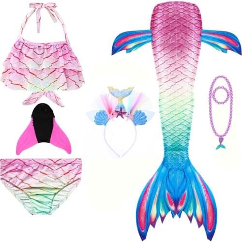 6 Pcs Per Set Girls Swimsuit Mermaid Tails for Swimming Princess Bikini Bathing Suit Can Add Monofin for 3-12 Year