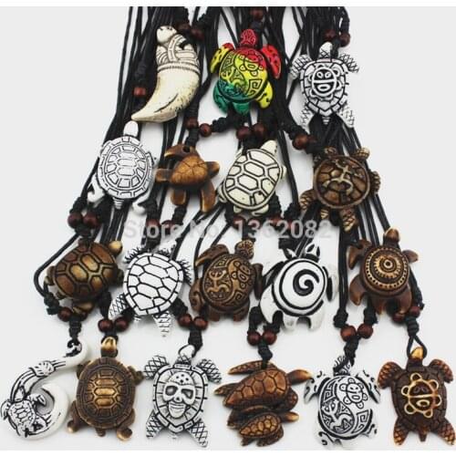 Lot 18pcs Fashion Imitation Bone Carving Mix Lucky Surfer Sea Turtles Charm Pendants Adjustable Cord Necklace Amulet Gift MN345