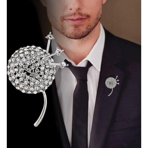 Korean New Metal Dandelion Brooch Rhinestone Flower Lapel Pin Fashion Mens Suit Shirt Badge Brooches for Women Accessories Gift