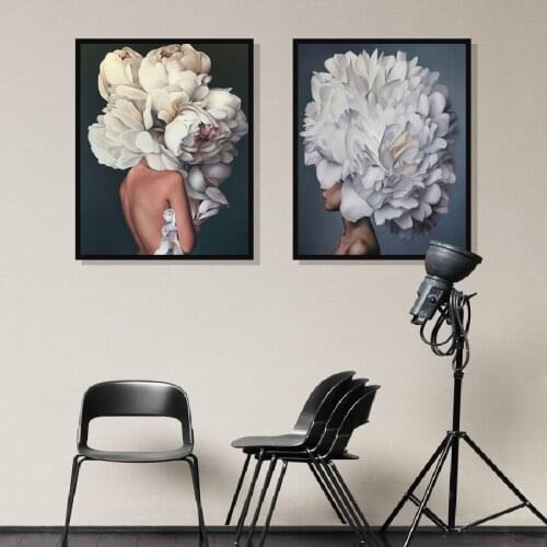 Fashion Modern Floral Feather Woman Abstract Unframed Canvas Painting Art Print Poster Picture Wall Living Room Home Decor