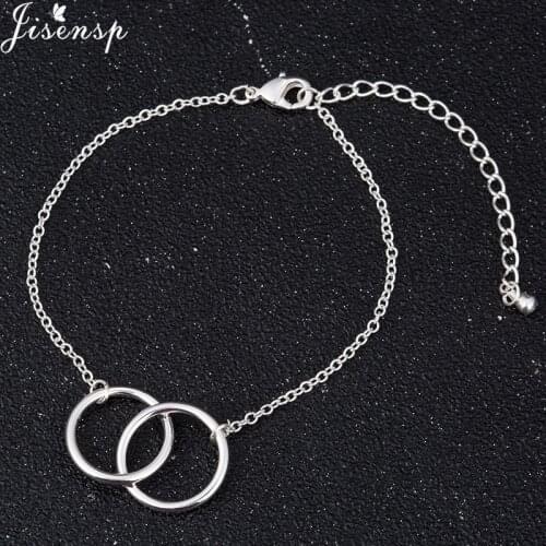 Jisensp Fashion Simple Circle Gold Bracelet Minimalist Double Round Bracelets for Women Men Jewelry Bridesmaid Gift bisuteria