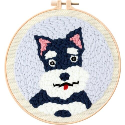 Black Dog Punch Needle Starter Kit, Beginner Punch Needle Kit with Adjustable Hoop, Yarn, Burlap with a Pattern, English Manual