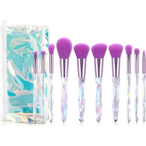 10pcs Purple Makeup Brushes Set Crystal Handle Make Up Brush Foundation Powder Blush Concealer Eyeshadow Eyebrow Beauty Tool Kit