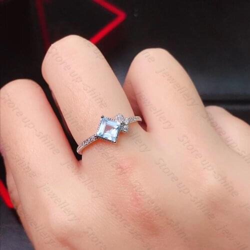 Natural Aquamarine Rings For Women Sterling Silver Color 925 Jewelry Ring Wedding Engagement Party Gemstone Fine Jewelry