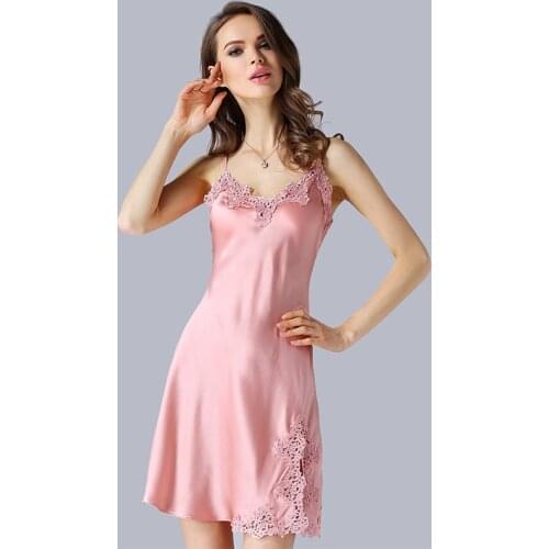 19 Momme 100% Pure Silk Women Nightwear Sexy Sleepwear Satin Night Dress Fashion Lace Short Slip Nightgown