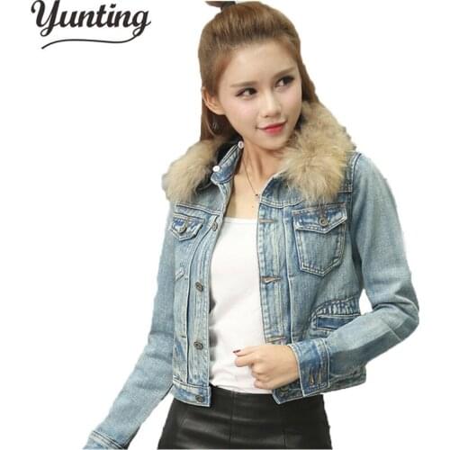 2021 new fashion brand women denim coat girl denim jacket fur collar bomber jacket keep warm