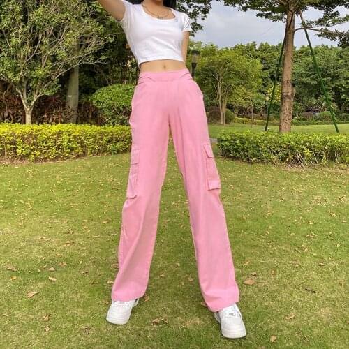 2020 New Autumn And Winter Sexy Fashion Trendy Womens Loose Overalls Pink High-Waist Hollow Casual Wide-Leg Pants