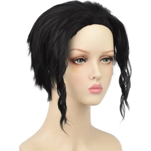 Anime Demon Slayer Cos Wig Kibutsuji Muzan Cosplay Black Short Wave Hair Halloween Cos Accesory Kimetsu No Yaiba Headgear