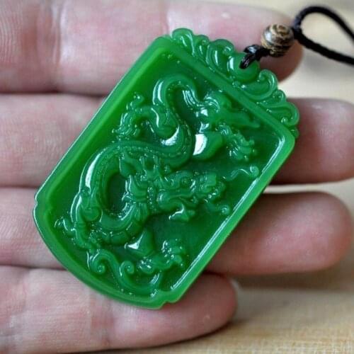Chinese Rich Green Natural Hand-Carved HeTian Jade Dragon pendant