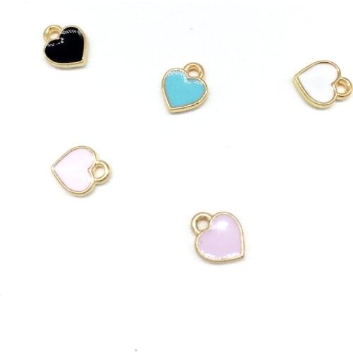 50pcs/bag 7x8mm Zinc Alloy Enamel Charms Mini Sweet Heart Charms for DIY Necklaces Bracelets Jewelry Accessories Metal Charms