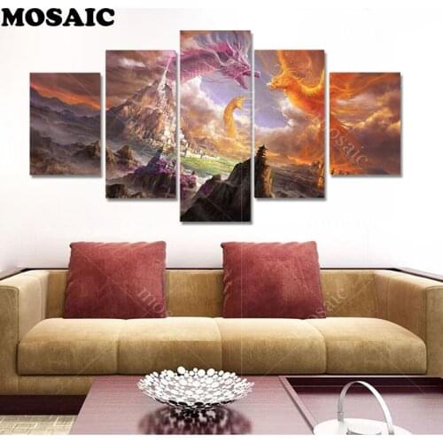 Full square diamond painting 5 pcs cross stitch kit Phoenix/Dragon/Struggle 5D diy diamond embroidery mosaic home decoration