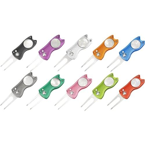 Portable Metal Golf Divot Tool with -up Button Ball Marker Pitch Groove