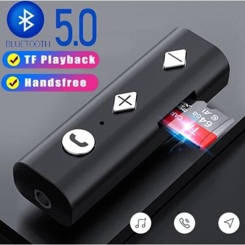 Bluetooth 5.0 Receiver Wireless Audio Adapter 3.5mm AUX Handsfree MP3 Player Support TF Card With Long Standby