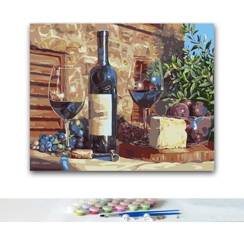 DIY Coloring paint by numbers Fruit and wine on the table paintings by numbers with kits 40x50 framed