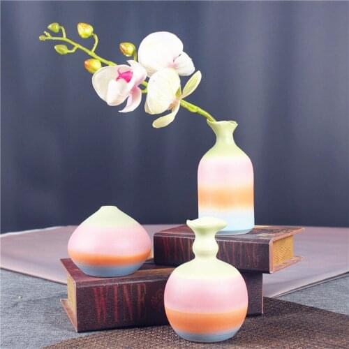 Retro Rainbow Chinese Pottery Vase 3 Pcs Set Ornamental Ceramics Flower Pitcher China Decoration Craft Embellishment Accessories
