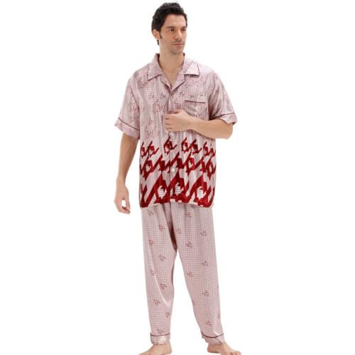 Silk Pajamas for Men Sleepwear Short Sleeve Pajama Man Homewear Summer Male Pyjamas PJS