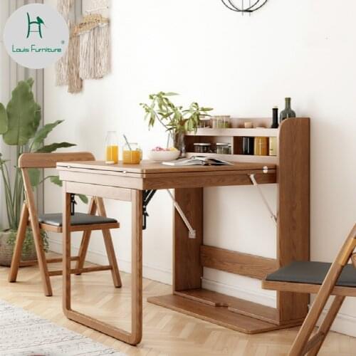 Louis Fasion Nordic Solid Wood Folding Dining Table Retractable Dining Table Home