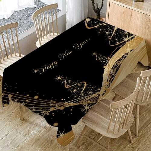 Happy New Year Tablecloth Waterproof Oilproof Rectangular Table Cloth Luxurious Hotel Restaurant Family Holiday Party Tablecloth