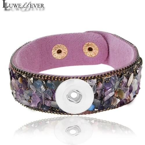 Interchangeable 078 Candy Colors Natural Stone Crystal Leather Fashion Bracelet 18mm Snap Button Charm Jewelry For Women Gift