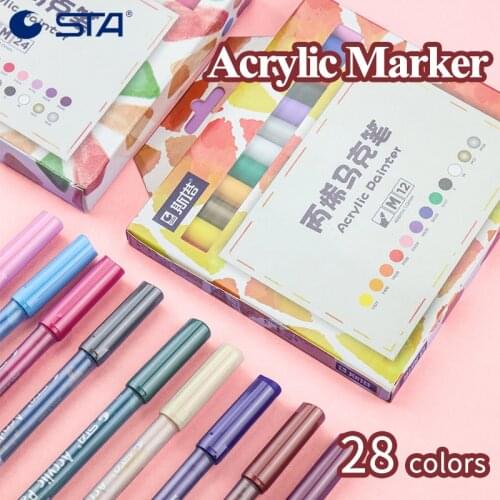 STA Creative Colored Acrylic Painter Marker Pen 12/24/28 Colors Water-based Ink DIY Graffit Canvas/Ceramic/Cloth Painting 1100
