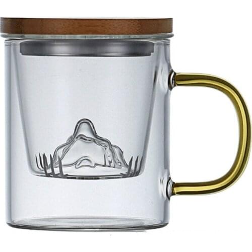 Glass Cups with Lids Handles to Separate Tea and Water Durable Heat Resistant Transparent Filtering Office Tea Cups for Tea Love