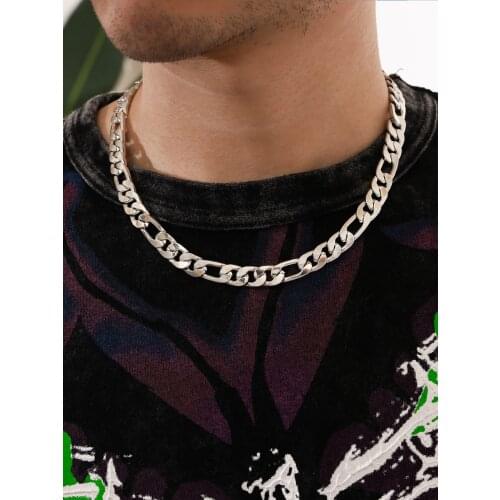 Stillgirl One Piece Punk Cuba Chain Necklace for Men Metal Silver Color Hip Hop Geometric Couple EMO Fashion Around Neck Jewelry