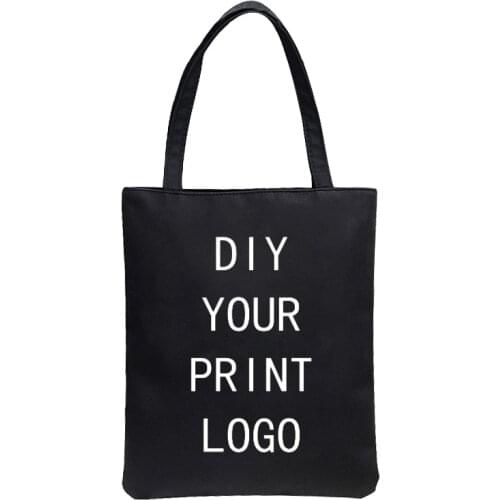 DIY Logo Print Shopping Bag Women Fashion Large Capacity Custom Canvas Bag Casual Customized Shopper Shoulder Bag