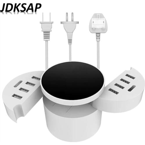 Round Universal 10-Port USB Charger Socket Intelligent Recognition Travel AC Power Adapter Socket Mobile Phone Wall Fast Charger