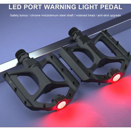 Bike Bearing Pedal Ultralight Non-Slip Bicycle Flat Platform Pedals with LED Warning Light for Road Mountain Bike Bike Accessori