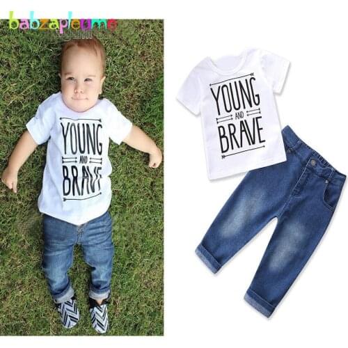 2Piece/1-6Years/Spring Summer Toddler Boys Clothes White Short Sleeve Baby T-shirt+Jeans Children Clothing Set Kids Suits BC1128