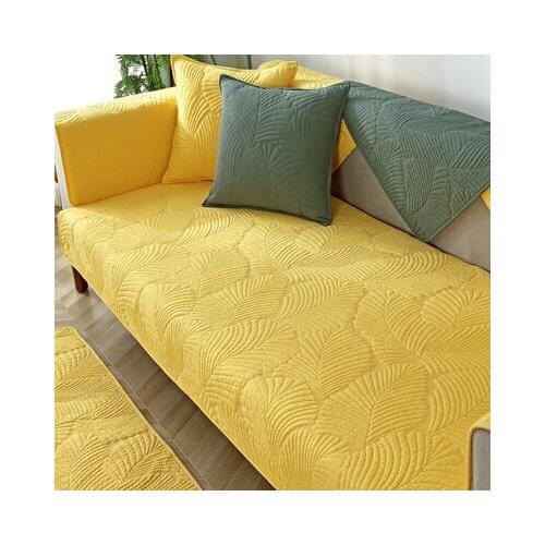 Four seasons simple quilted cotton sofa cushion Nordic solid color fabric embroidered sofa cushion towel