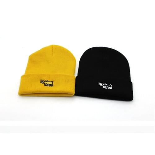 High Quality Autumn Winter Outdoor Crochet Women Skullies Hat Fox Embroidery Print Head Cap Lady Knitted Warm Cap Women Beanies