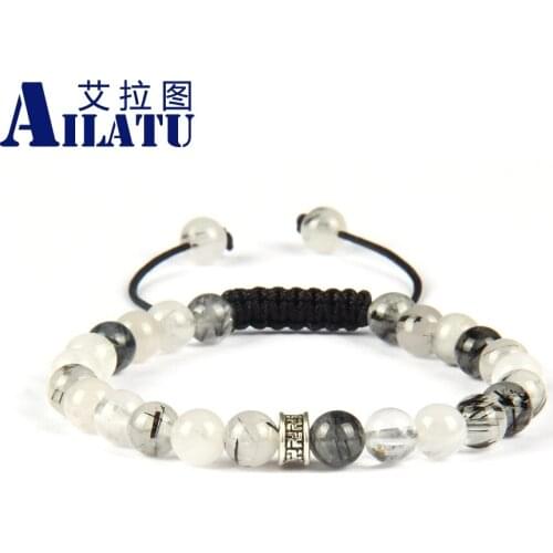 6mm Natural Quartz Rutilated Stone Jewelry Tibetan Buddhist Mala Beads Macrame Bracelet