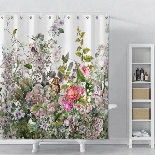 Waterproof Polyester Plant Series Printed Shower Curtain Bathroom Flowers Print Shower Curtains For Bathroom Shower With Hooks