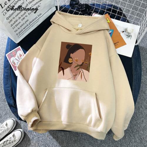 Shellsuning Aesthetic Printed Hoodies Women Vintage Character Painting Graphic Hooded Sweatshirts Loose Streetwear Female Tops