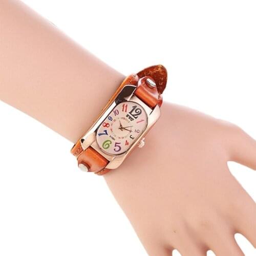 Vintage Faux Leather Women Multi-color Time Scales Analog Quartz Wrist Watch Rectangle shape horloges vrouwen