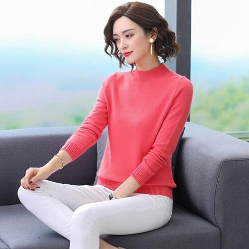 Women Cashmere Sweater Autumn Winter Wool Jumper Elegant Ladies Plain Color Sweaters Pullover Knit Clothes 14 Colors